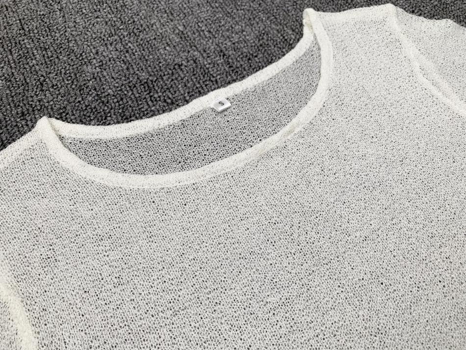 European and American Women's Sheer Knit Short Dress - Sexy, Round Neck, Long Sleeve