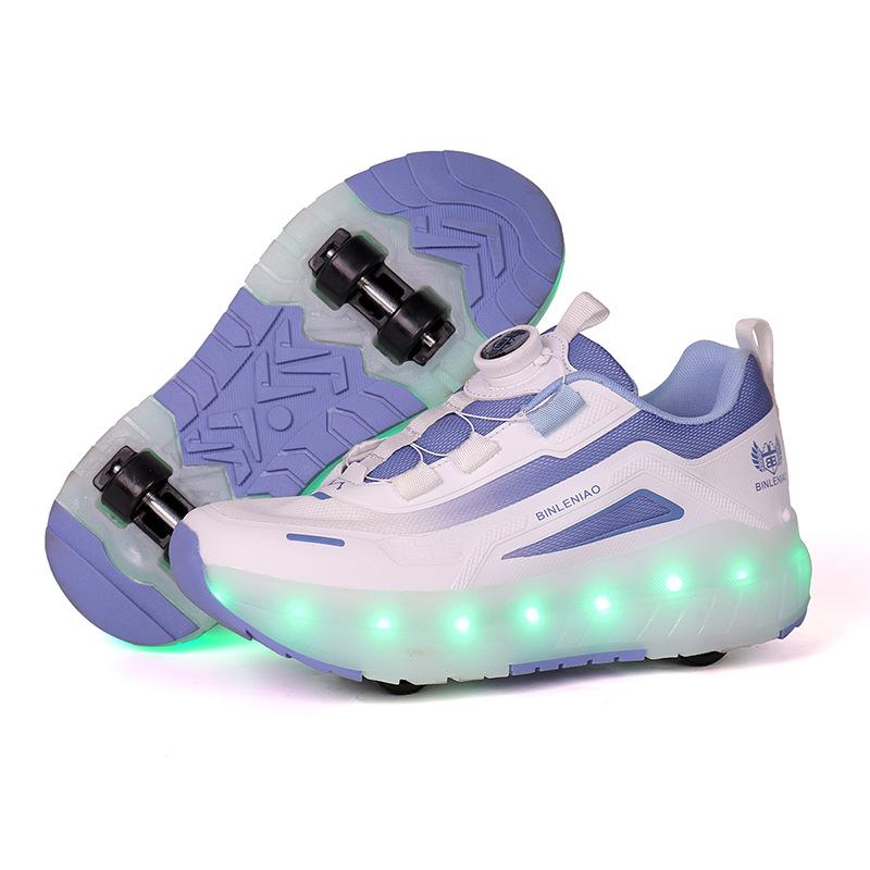 29-40 Boys Four-wheel Running Shoes Detachable Flat Shoes Rechargeable USB Luminous Sports Light Shoes Girls Roller Skates Boys Shoes