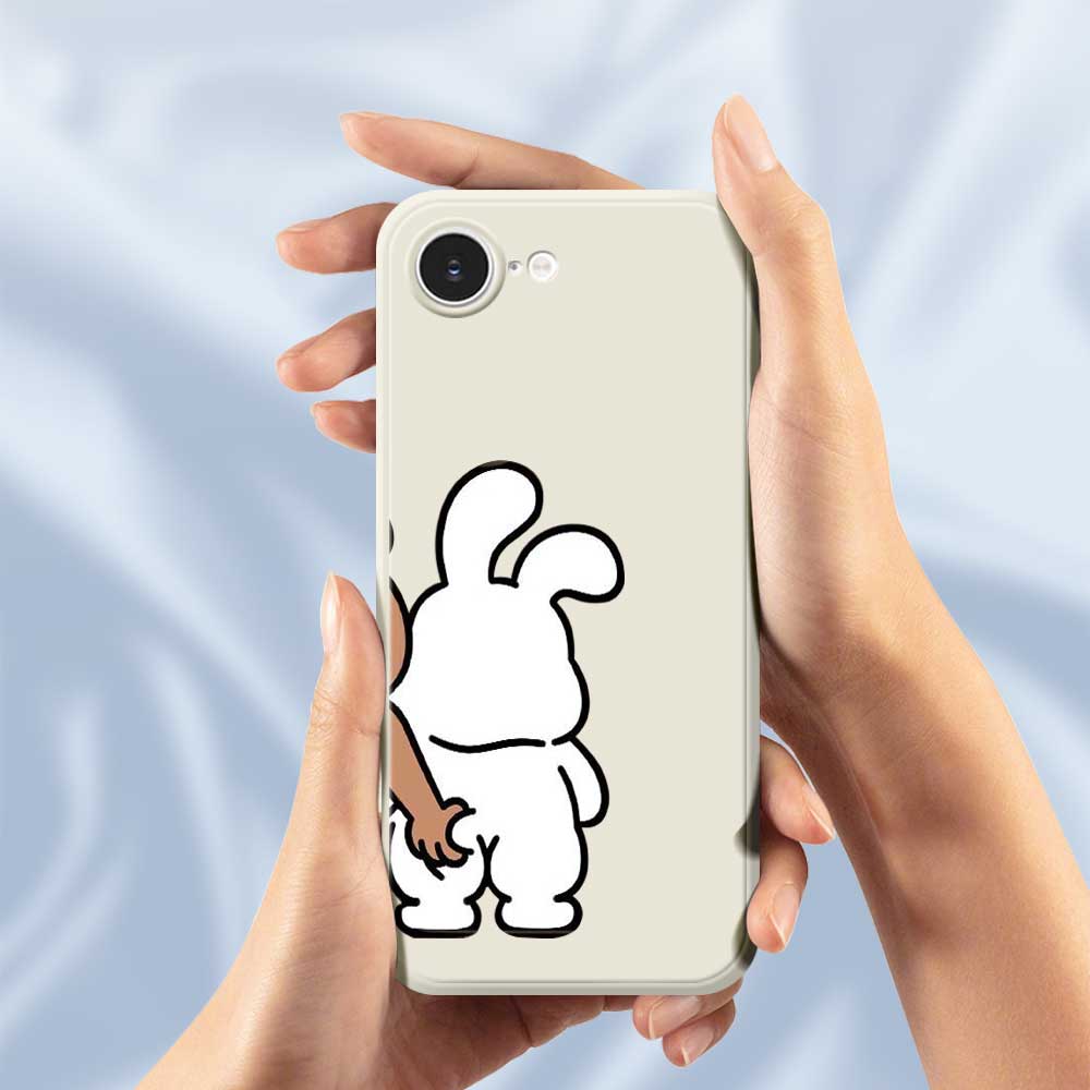 For iPhone 16e Case Pinch Rabbit Butt Pattern Printing Straight Edge TPU Phone Back Cover