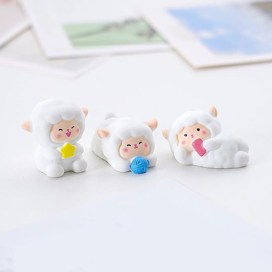 2Pcs Mini Resin White Miniature Sheep Figurines Tiny Resin Sheeps Figures Small Animals Lamb Figurine for Desk, Car Accessories