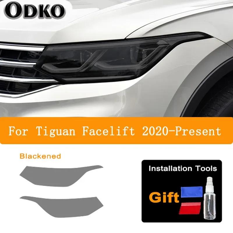 2 Pcs Car Headlight Protective Film Front Light Transparent Smoked Black TPU Sticker For Volkswagen VW Tiguan Facelift