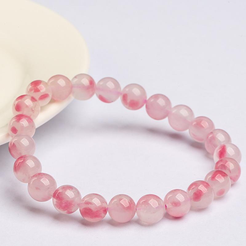 Hongchu Kristall Natur 7A Hochwertiges Jade Rosenquarz Runder Perlenarmband, Kirschblütenregen Rosenquarz Armband