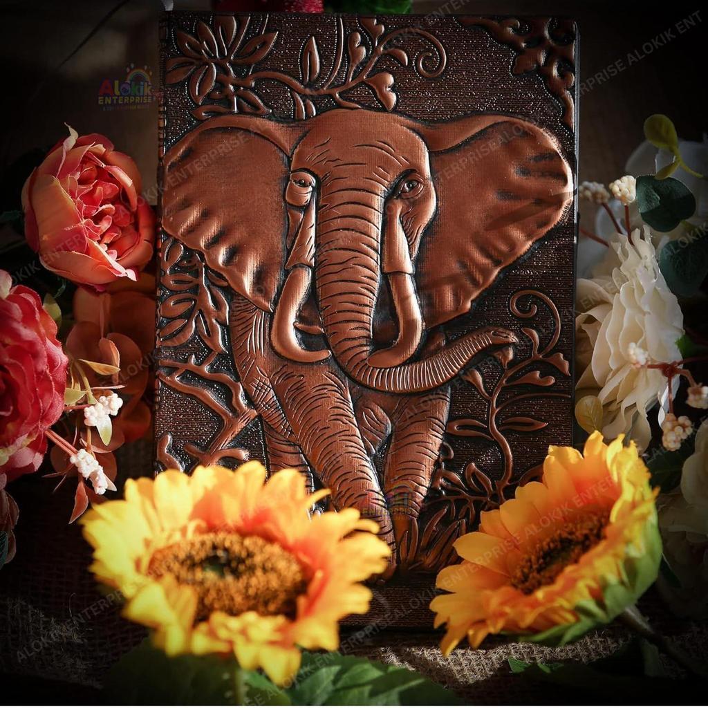 Superaura 3D Copper Elephant DND Vintage Leather Journal Writing Notebook with 200 Pages A5 Journal Diary,Antique Handmade Diary