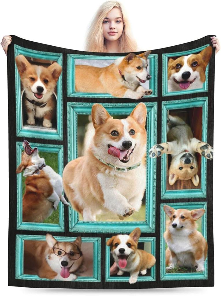 Funny Corgi Throw Blanket Soft Kawaii Dog Plush Cozy Flannel Fleece Decor for Adults Kids Dog Lover x Inch