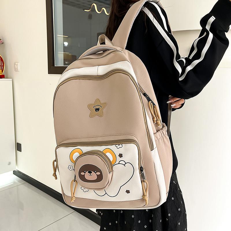 Campus Schoolbag Junior High School Girl Fresh and Cute Bear Girl Lightweight Backpack Large Capacity Durable Backpack Fashion
