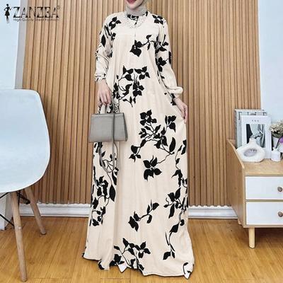 Vestido Casual de Mujer con Cuello Redondo, Manga Larga Suelta y Estampado