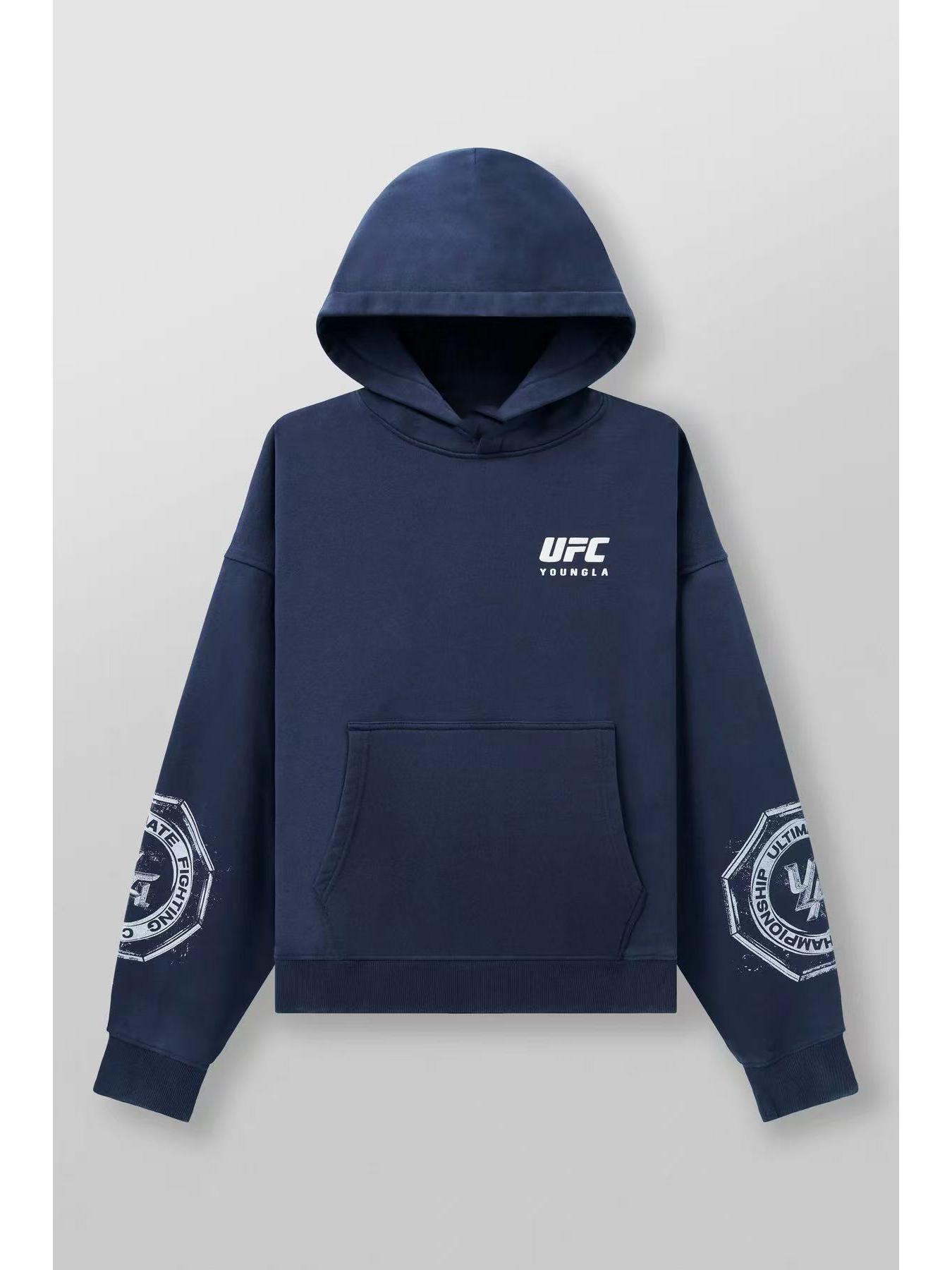

Мужская толстовка большого размера YOUNGLA x UFC Коллаборация - Американский уличный стиль, С принтом, Осень/Зима. Extra Large темно-синий
