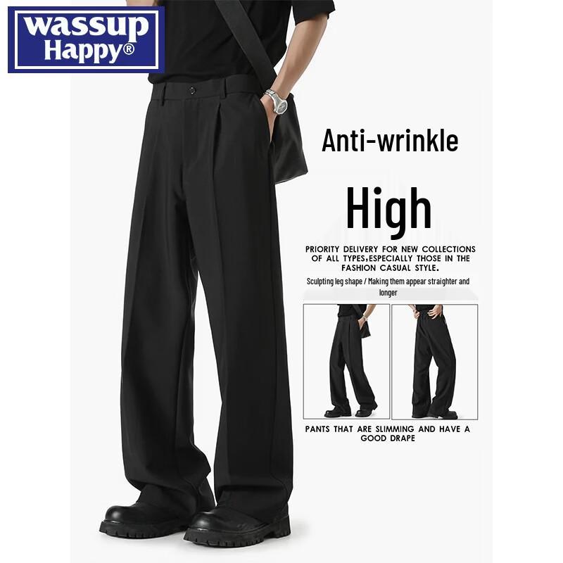 WASSUP HAPPY High-Street Loose Fit Straight-Leg Fleece-Lined Trousers