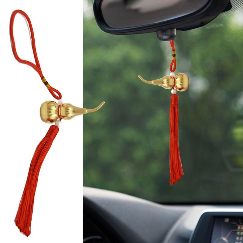 Antique Copper Gourd Hanging Decors Metal Ornament Lucky Tassels Charm Perfect for Living Room Office Car Interior