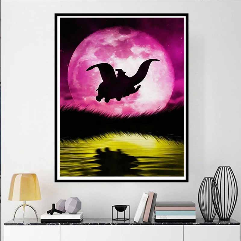 Disney Diamond Painting Dumbo Moonlit Silhouette Theme Illustration 5D Full Diamond Art Mosaic DIY Embroidery Cartoon Wall Decoration