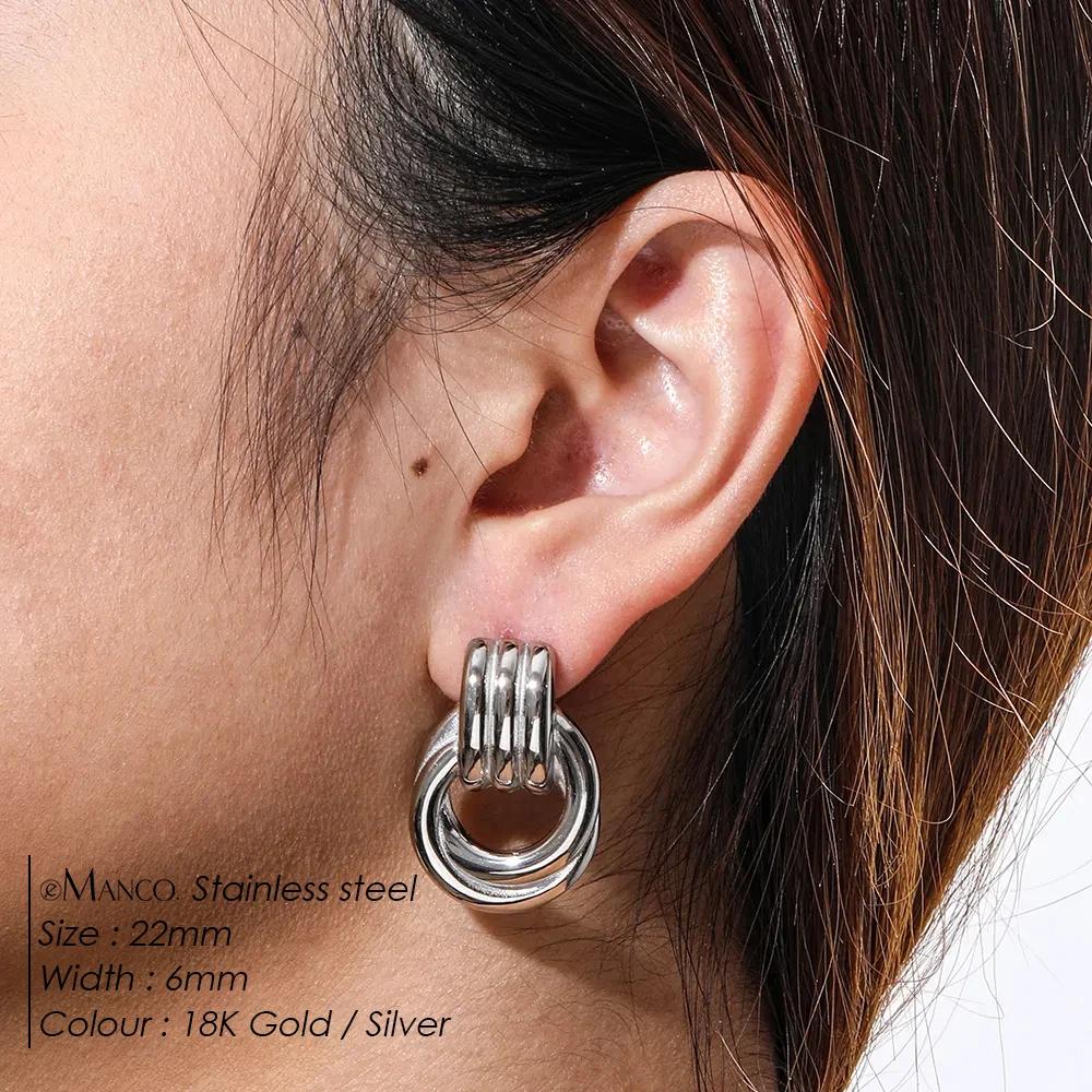 EManco Vintage Texture 18K Gold Plated Stainless Steel Hoop Earrings Women Geometric Circle Twist Fashion Jewelry