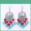 Turquoise Ethnic Simulation Beaded Earrings With Silver Filigree For Wear Daily