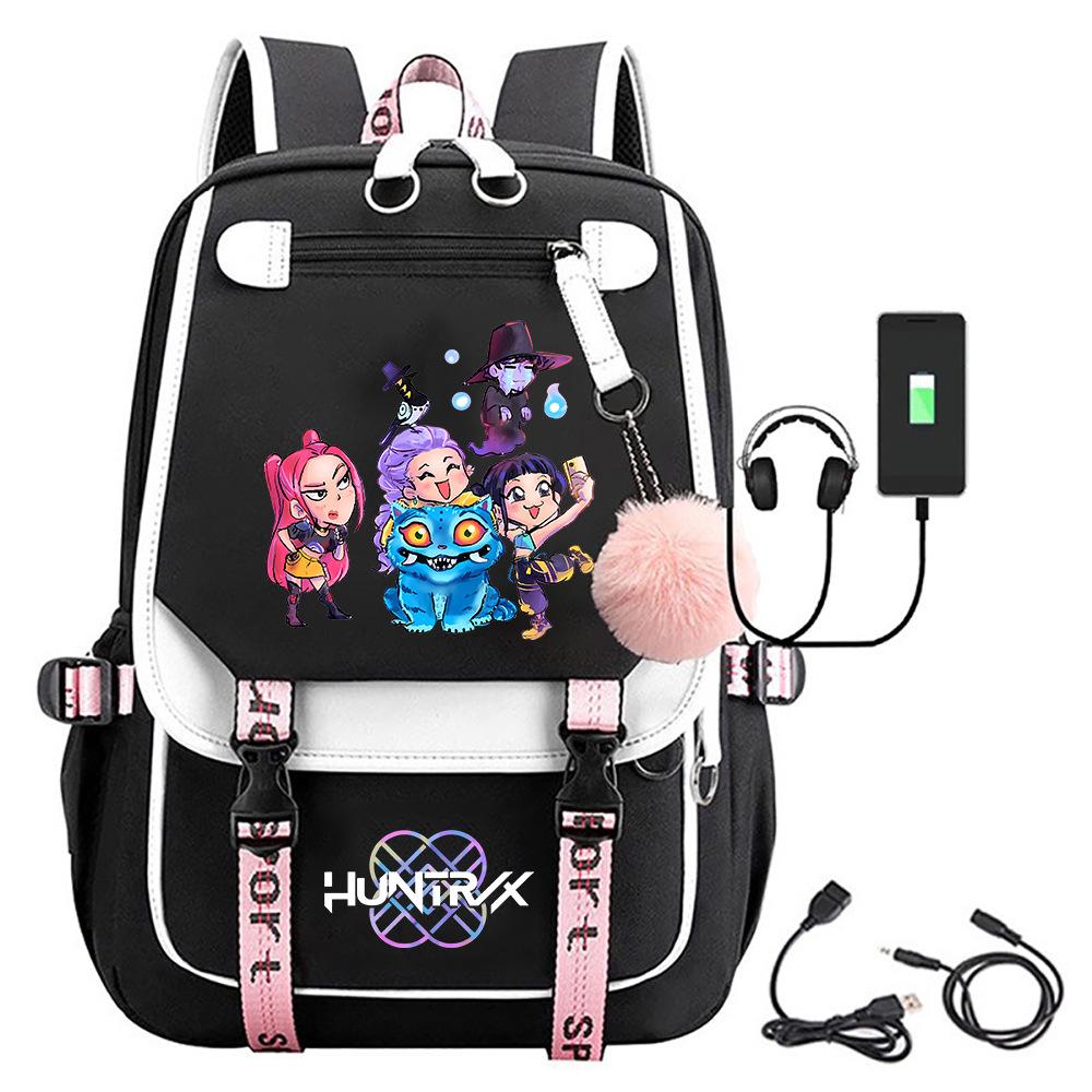 K-pop Demon Hunter Girl Group Backpack with Pompom - School and Campus Edition