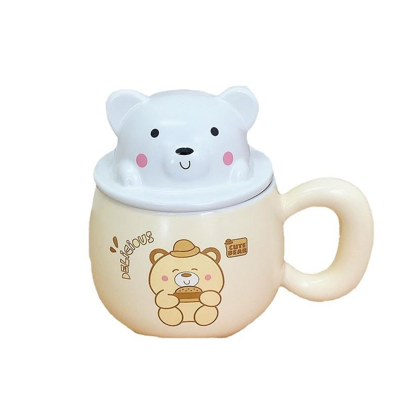 Mug with Lid Spoon Cute Little Bear Mug with Good Looks Girl with A Heart Drink Water Cup To Give Girls Birthday Gift