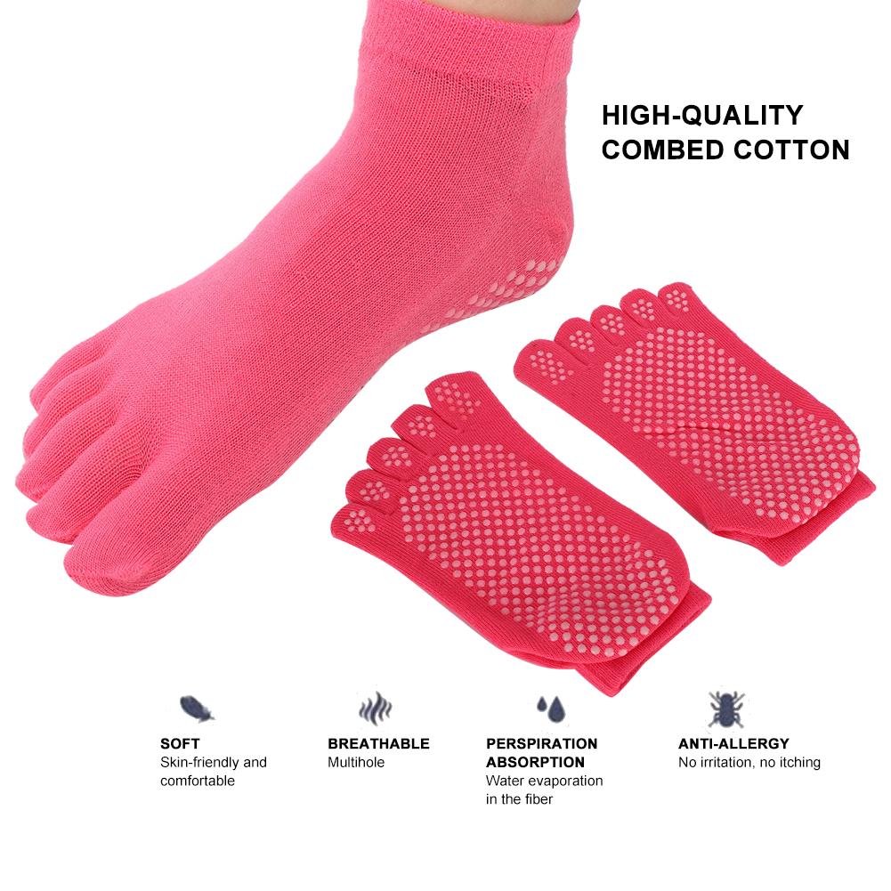 Soft Cotton Yoga Toe Socks Non Slip Breathable Pilates Socks Daily Foot Care Accessory(Rose Red )