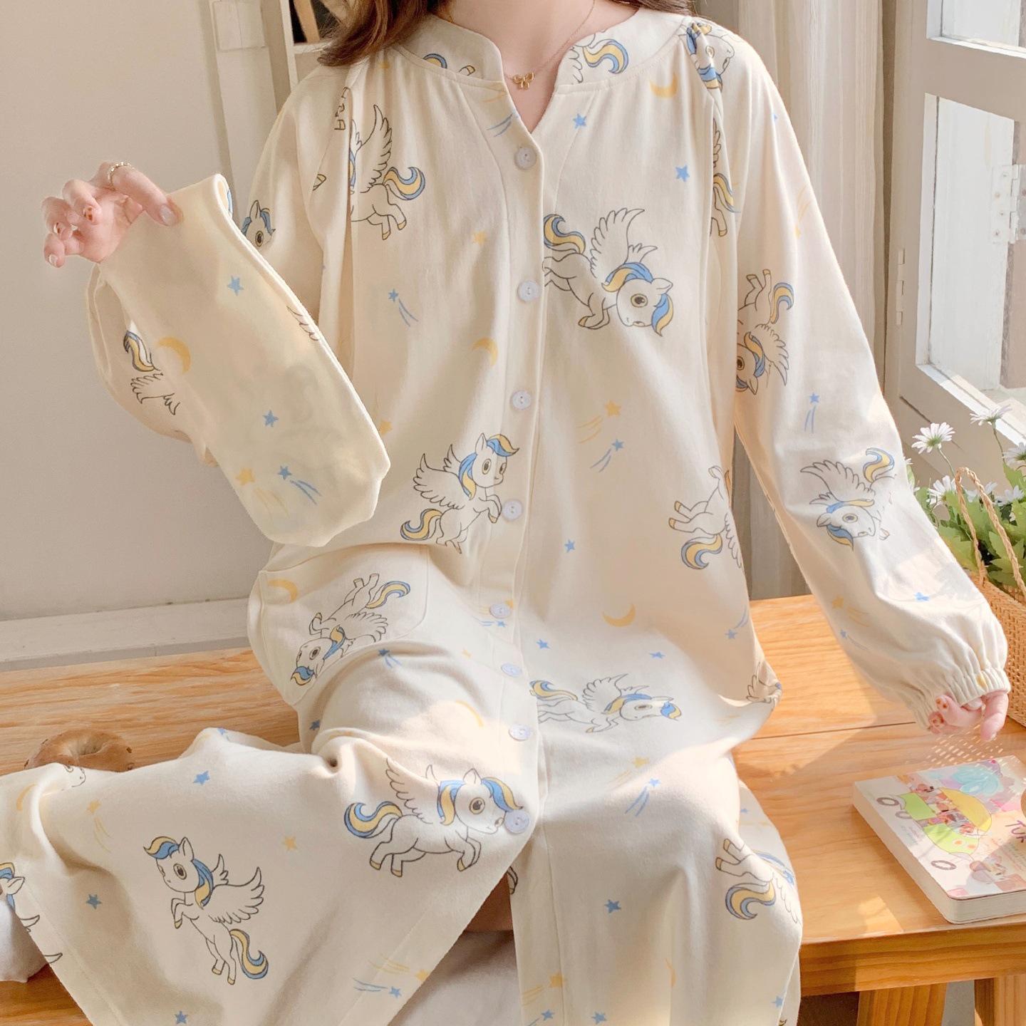 

Spring & Autumn Maternity Nightgown with Bra Pads - Long, Breathable, Perfect for Postpartum and Breastfeeding. L