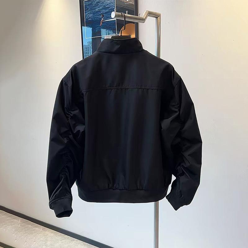 Pánská nová neformální bunda v americkém stylu Jaro Podzim Jednobarevná Trendy Retro Pracovní Pilotní bunda se stojáčkem