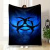 Biohazard Symbol On Blue Smoky Background Flannel Blanket for Bedroom, Living Room, Sofa, and Nap Sofas.