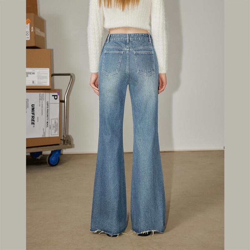 UNIFREE Rhinestone Flared Wide-Leg Jeans