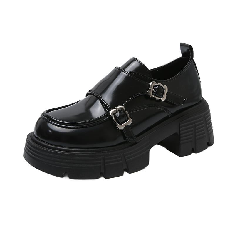 

Модные весенние новые туфли на грубом каблуке, женские, с круглым носком, глубоким вырезом, металлической пряжкой, толстой подошвой, противоскользящие, износостойкие, на высоком каблуке 35