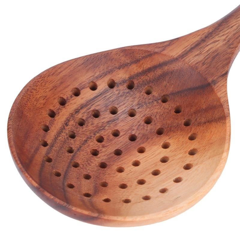 Slotted Spoon Wooden Long Handle Skimmer Scoop Kitchenware Cooking Kitchen  Utensil