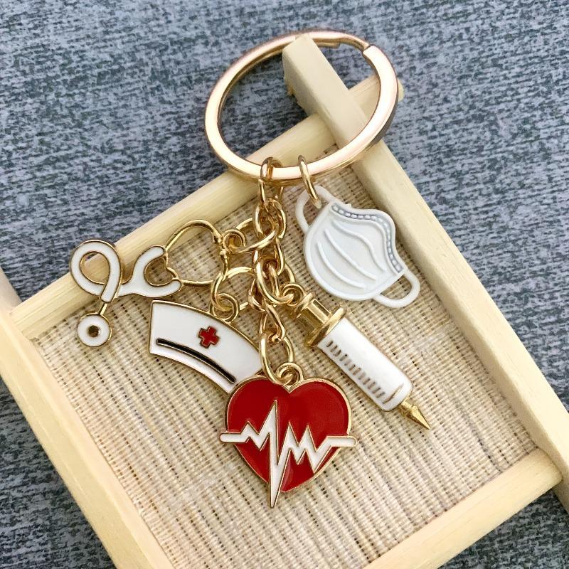 Doctor-Nurse Keychain Gift: Cap, Syringe, Stethoscope, Heart
