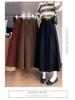 Women's High Waist Corduroy Midi Skirt - 2025 Autumn Winter Korean Style, Large Flare Pleated Design