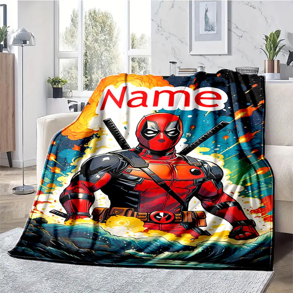 Custom Name Deadpool Theme Printed Blanket - Perfect for Couch, Bed, Travel & Outdoor Use | Machine Washable, Cozy & Durable.