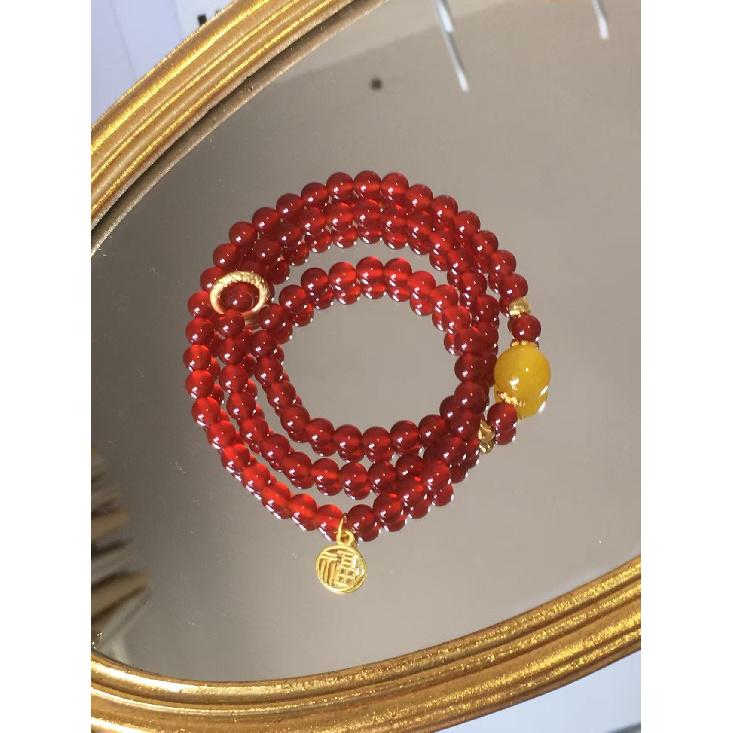 

Natural yellow crystal three-ring bracelet for women, new Chinese style, brings wealth, a gift for girlfriend Three rings of deep red a