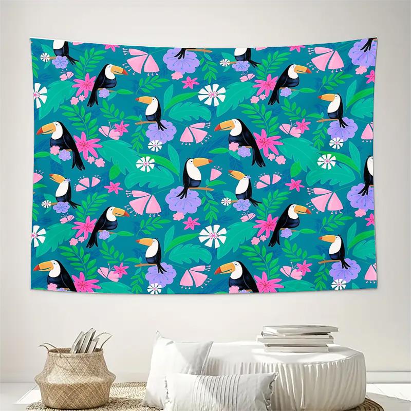 Bohemian Tapestry Wall Hanging Nature Forest Trees Birds Floral Aesthetic Room Decor Large Wall Art Dorm Room Decor Home Living