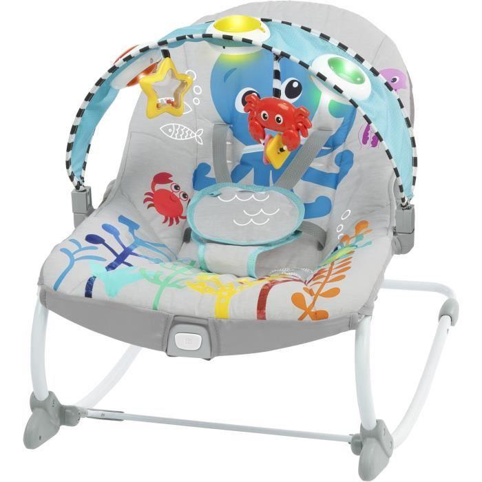 BABY EINSTEIN Transat bébé évolutif Octopus jusqu'a 18kg-cadeau bébé, Position fixe ou a bascule, Musique et Lumiere