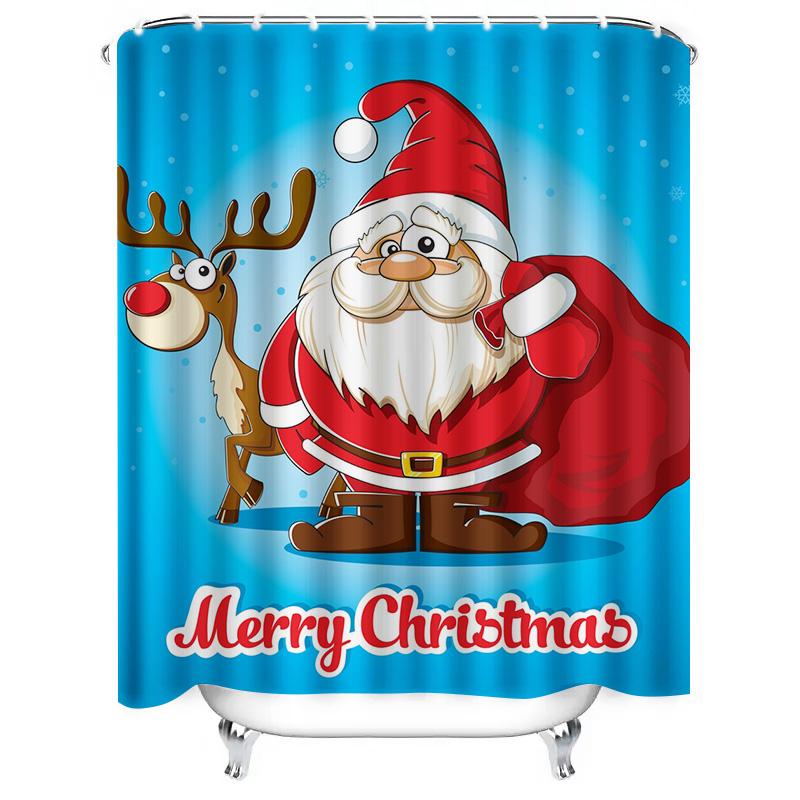 TU Weihnachtsduschevorhang Weihnachtsmann Rentier Feiertag Festlich Badezimmer Dekor Set Wasserdicht Weihnachten Hausdekor Geschenk
