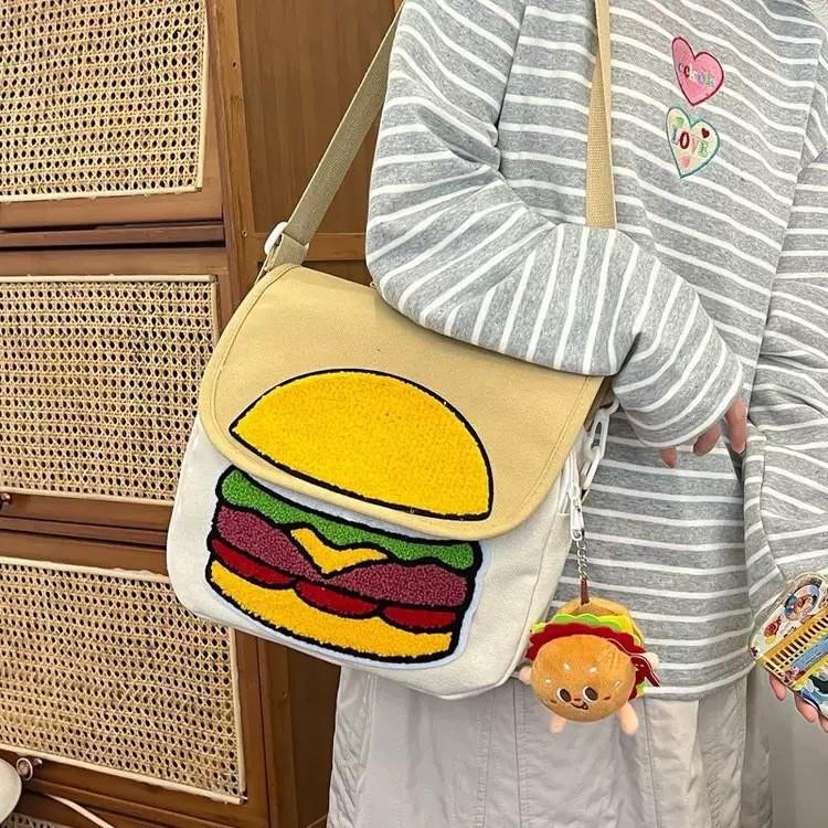 Cute Cartoon Hamburger Backpack With Flap Closure For Students And Daily Use