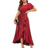 European and American women's clothing new high-waisted split ruffle edge dress cocktail party elegant shiny dress