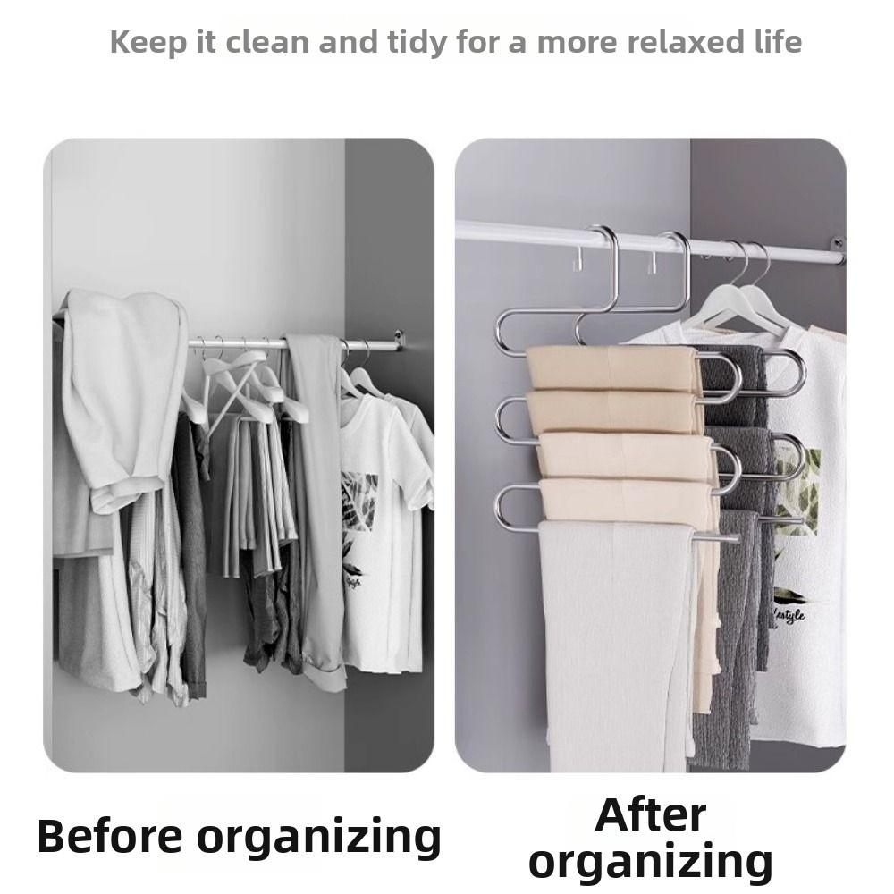 5pcs Stainless Steel Pants Rack Five-Layer Trouser Rack Multi-Layer Hanger  Wardrobe Organization