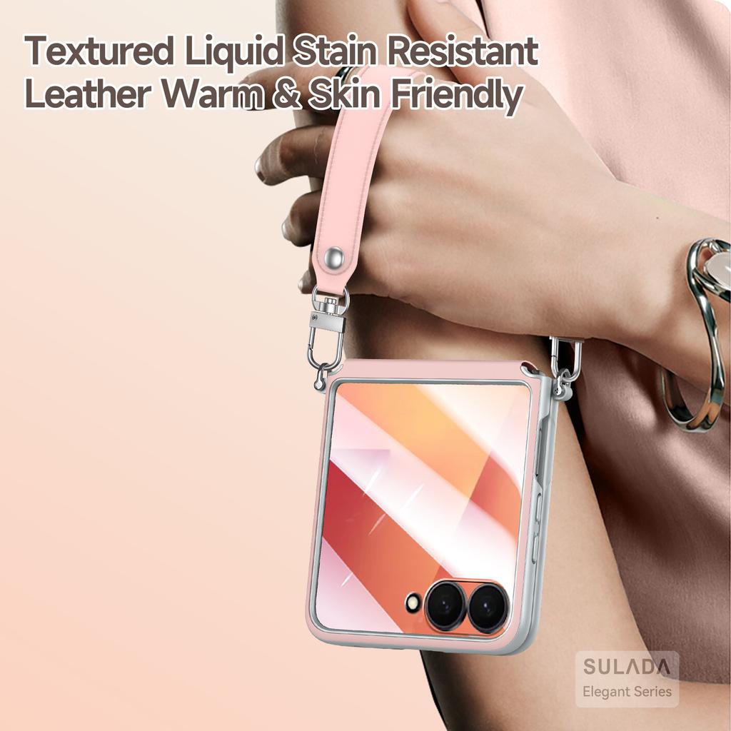 SULADA For Samsung Galaxy Z Flip7 5G Case with Strap Leather Back Phone Cover Hinge Protection