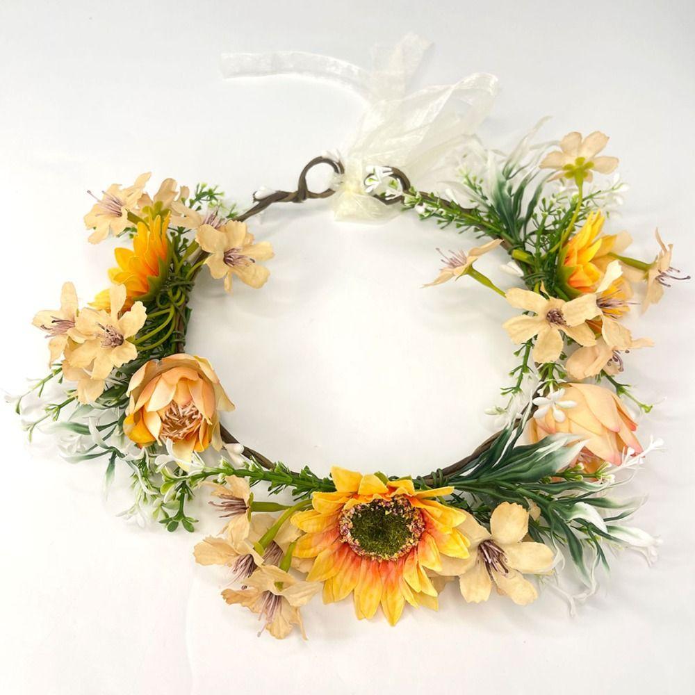 Forest Sunflower Wreath Fairy Hair Accessories Vintage Garland Headpiece  for Halloween Cosplay