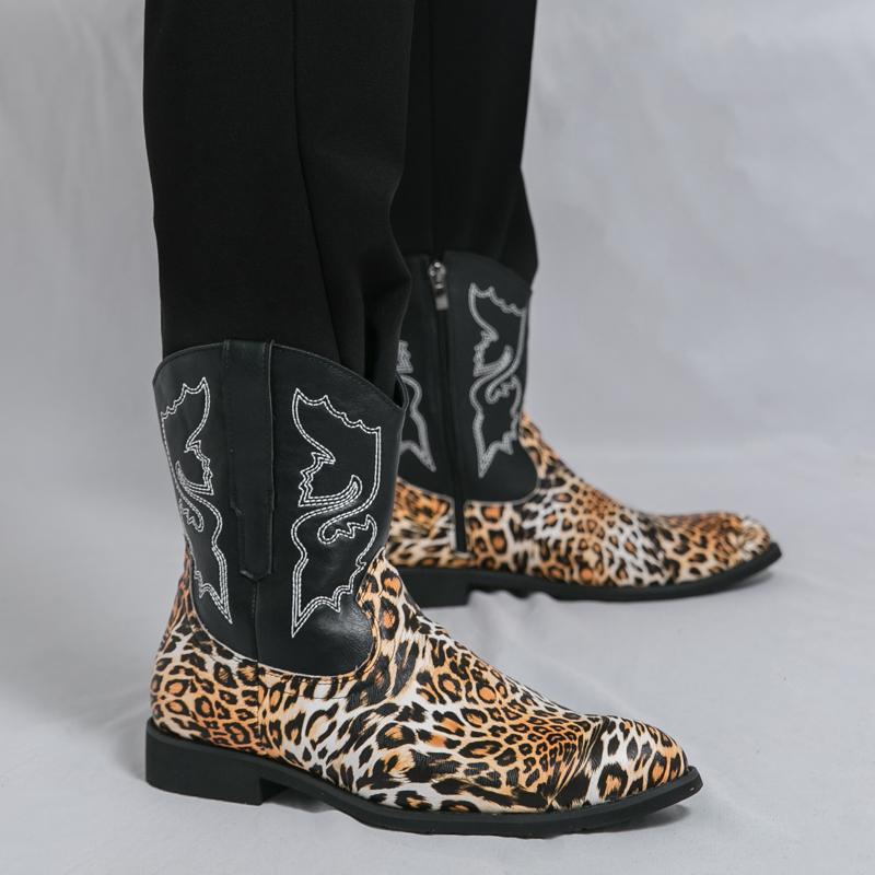 Fashion High Quality Handmade Mens Cowboy Boots Embroidery Western Luxury Pointed-toe High Top Boots Brand Classic Retro Style Men Boots