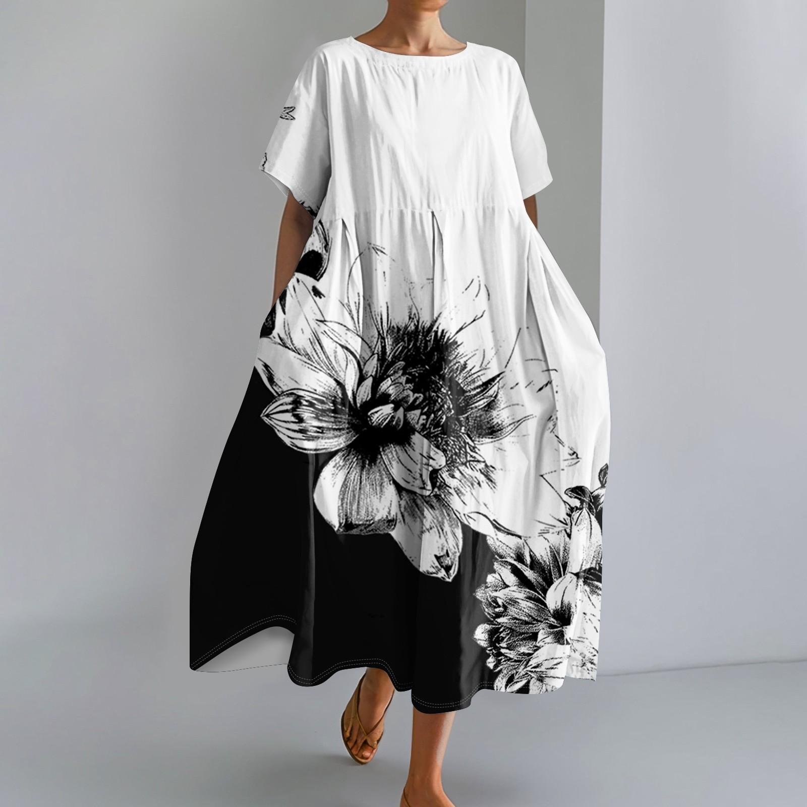 

Женское модное платье с круглым вырезом и короткими рукавами с градиентным принтом и свободным подолом XXXL