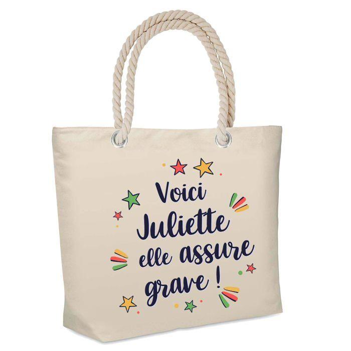 Sac cabas isotherme - PLANETEE - Justine « elle assure grave ! » - jute - beige - imprimé en France