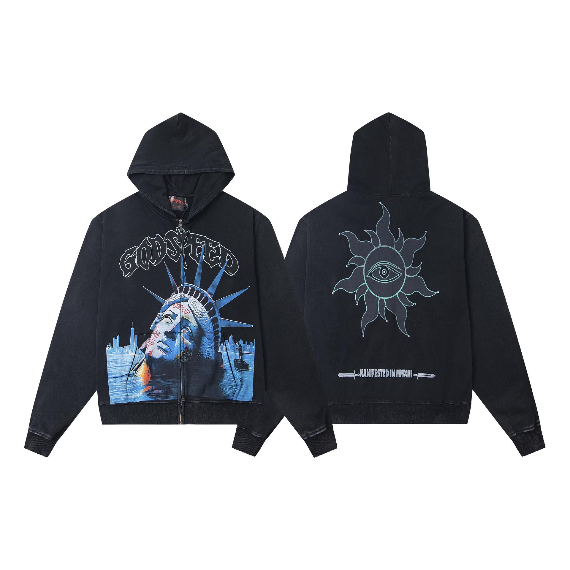 

2025 Fall/Winter Unisex Statue of Liberty Head Zipper Hoodie Sweatshirt Jacket XL чорний