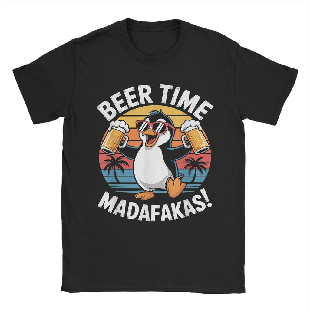 Funny Chicken Beer Time Madafakas Mens T Shirt  Amazing Tee Shirt Short Sleeve Crewneck TShirts Cotton Original Clothing