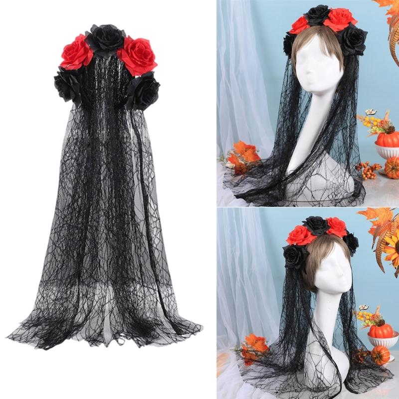 Rosenblüten Kränze Schleier Halloween Zuckerschädel Kostüme Mexikaner Blumen Stirnband Tag der Toten Kopfschmuck Geschenke