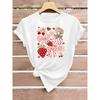 European Size Valentine's Day Strawberry Print T-Shirt, Pink Bow Heart Floral Design, Women's Casual Crew Neck Short Sleeve Top