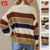 European and American women's clothing autumn and winter crew neck sweater women's lazy loose classic striped long-sleeved knitted sweater top