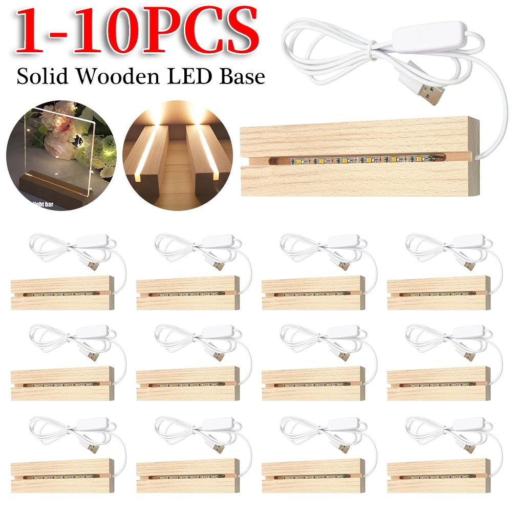 1-10PCS LED Wood Light Display Crystal Wooden Lighted Base Stand Acrylic Light Plate Base USB Wooden Base for Resin Art Light