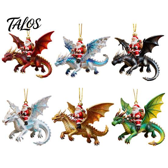 Durable Resin Decoration Santa Claus Dragon Rider Christmas Ornament, 2D Acrylic Red Decorative Pendant for Party with Flying Tree Hanging Decorations