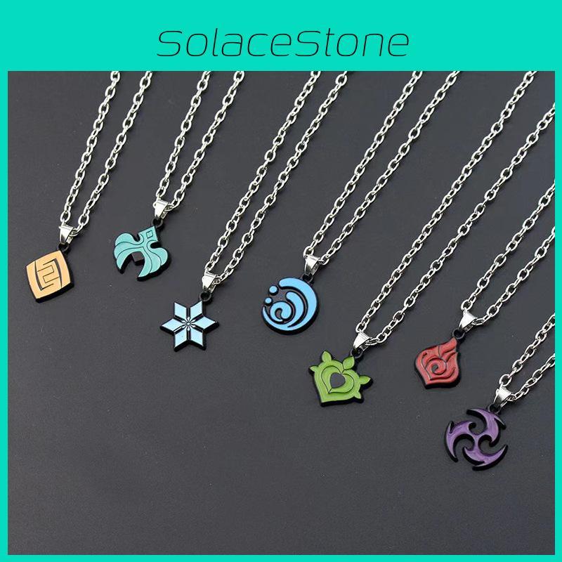 New Genshin Impact Elemental Vision Pendant Necklace Set Stylish Alloy Leaf Design