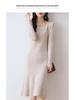 V-Neck Wool-Cashmere Sweater Dress for Women - Slim Fit, Mid-Length, Over-the-Knee, Autumn/Winter Style
