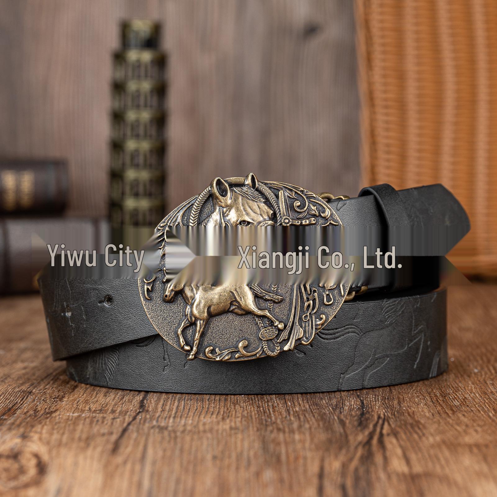 Retro Western Cowboy Horse Head Belt: Unisex PU Leather with Zinc Alloy Buckle 120cm чёрный